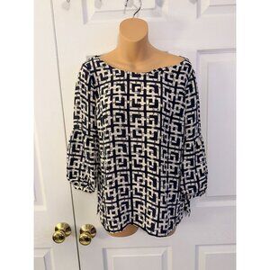Lily Pulitzer Womens 100% Silk Blouse Top Black and White Geometric Size 2